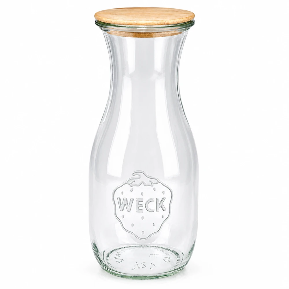 WECK butelka na sok 530ml wykonana ze szkła z drewnianą pokrywką RR60 słoik do przechowywania soków i napojów przezroczysty