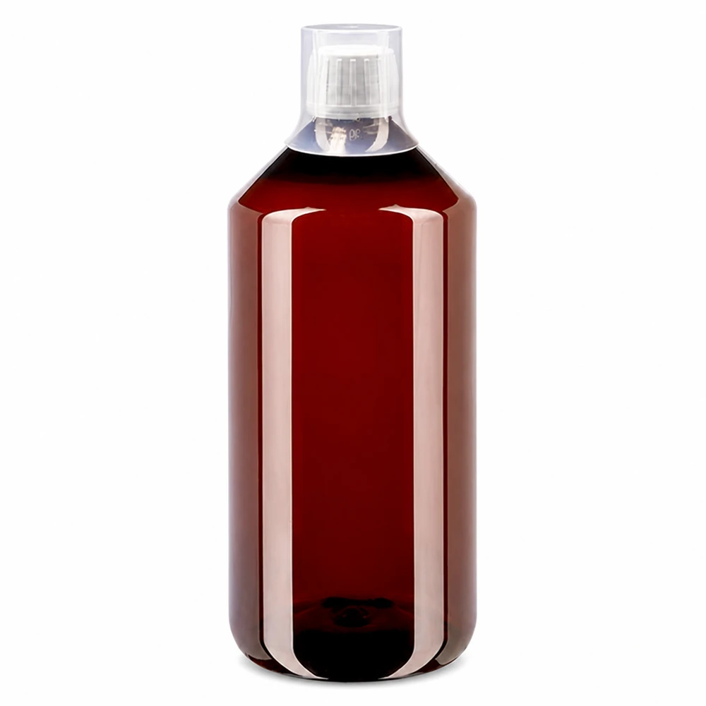 Robuste Vorratsflasche 1000ml braun transparent mit weißem Schraubverschluss OV