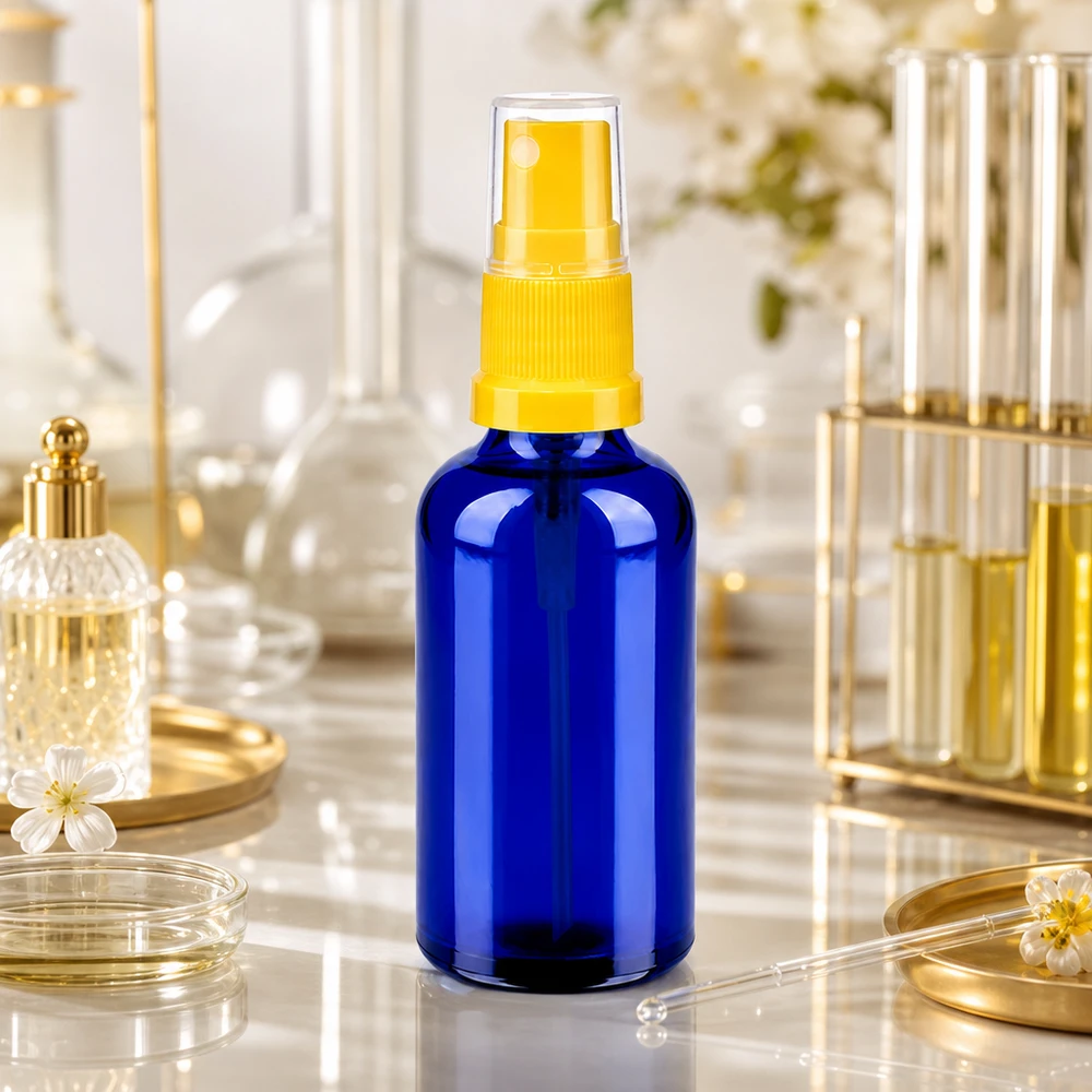 50 ml butelka ze spryskiwaczem żółta/przezroczysta STD BlueLine UT18/50 Butelka z rozpylaczem BlueLine 50 ml z gwintem UT18 - idealna do domowych perfum i sprayów do pomieszczeń
