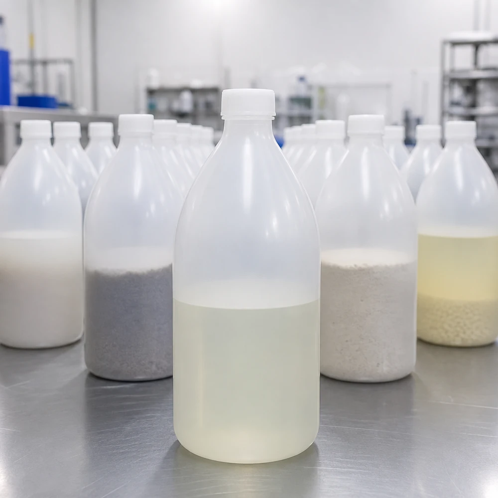 Butelka zakręcana 1000 ml, butelka laboratoryjna z wąską szyjką Sortiment befüllter 1000ml Enghals Laborflaschen mit unterschiedlichen Materialproben
