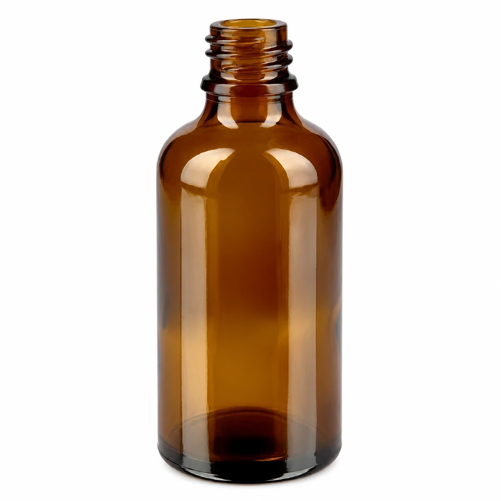 Butelka z zakraplaczem o pojemności 50 ml wykonana z bursztynowego szkła z otworem kroplowym o średnicy 1 mm umożliwiającym precyzyjne dozowanie.