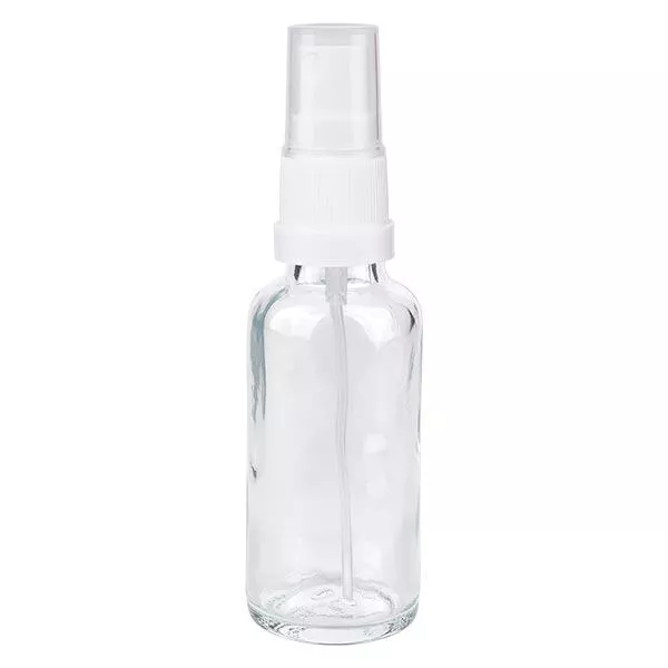 Butelka apteczna przezroczysta 30ml spray top biała
