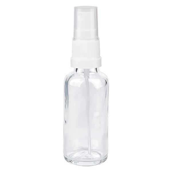 Butelka apteczna przezroczysta 30ml spray top biała Butelka apteczna przezroczysta 30ml spray top biała