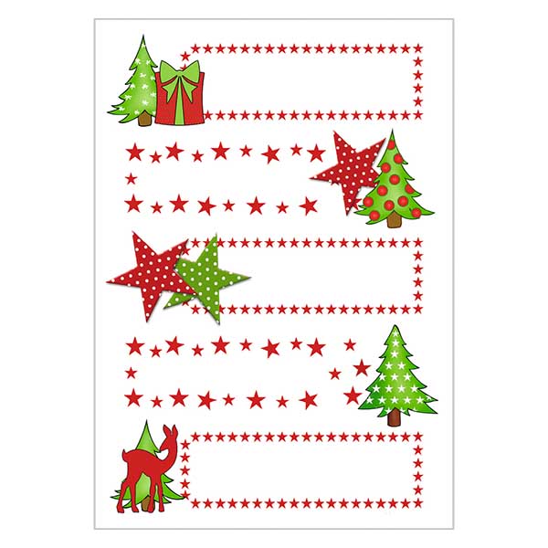 Naklejki &quot;Stars &amp; Fir&quot; (10 naklejek z brokatem) | 4 arkusze = 10 naklejek papierowych