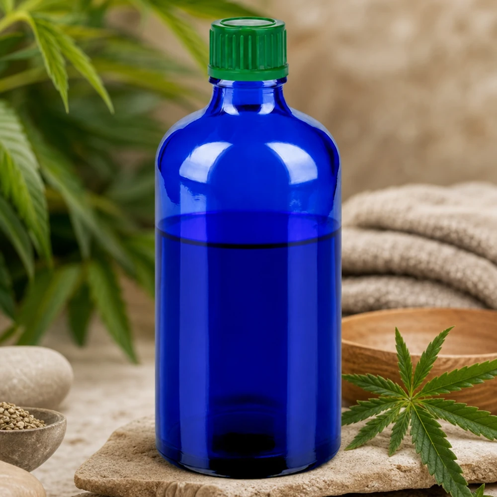 Wysokiej jakości szklana butelka o pojemności 100 ml w eleganckim kolorze kobaltowego błękitu z praktycznym gwintem 11 mm
