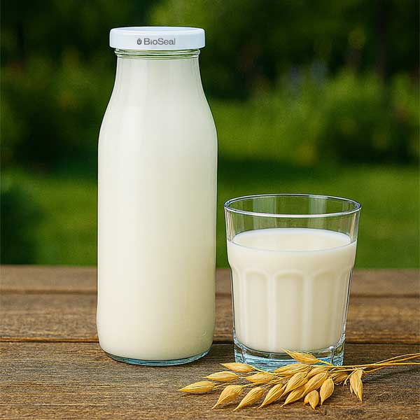 Butelka szklana 500 ml + pokrywka BioSeal biała UNiTWIST. Całkowicie szczelna z dużą pokrywką TO48. Do mleka, soków i lemoniady.