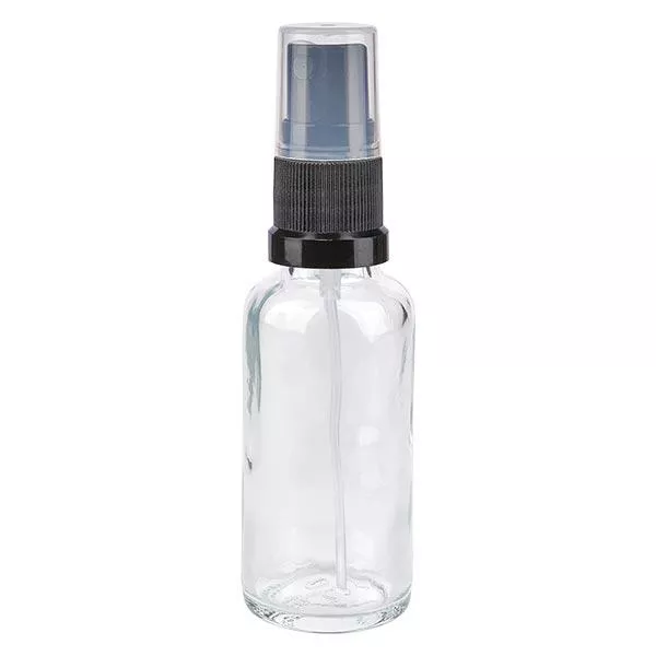 Butelka apteczna przezroczysta 30 ml z czarnym rozpylaczem Butelka apteczna przezroczysta 30 ml z czarnym rozpylaczem