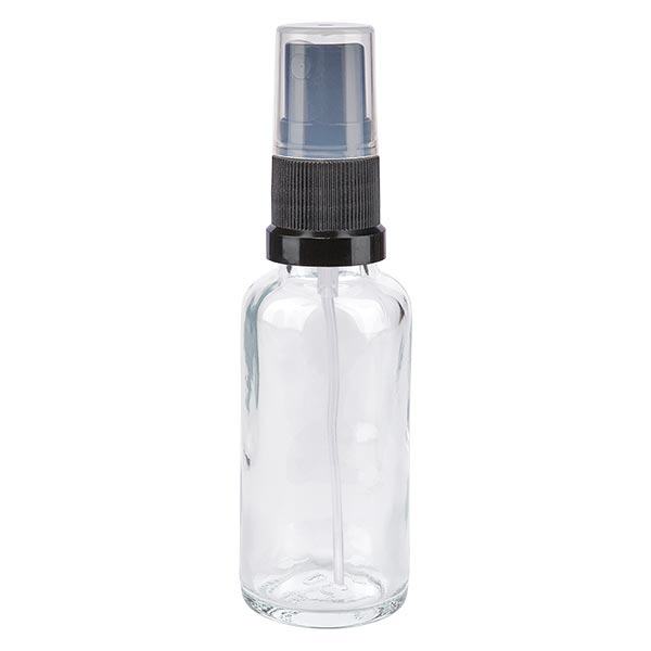 Butelka apteczna przezroczysta 30 ml z czarnym rozpylaczem Butelka apteczna przezroczysta 30 ml z czarnym rozpylaczem