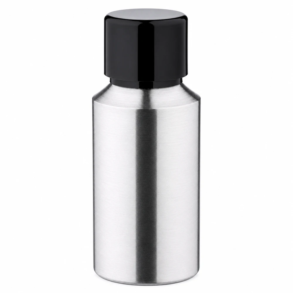 Aluminiowa butelka 30 ml z zakrętką z czarnego szczotkowanego aluminium do kosmetyków i olejków