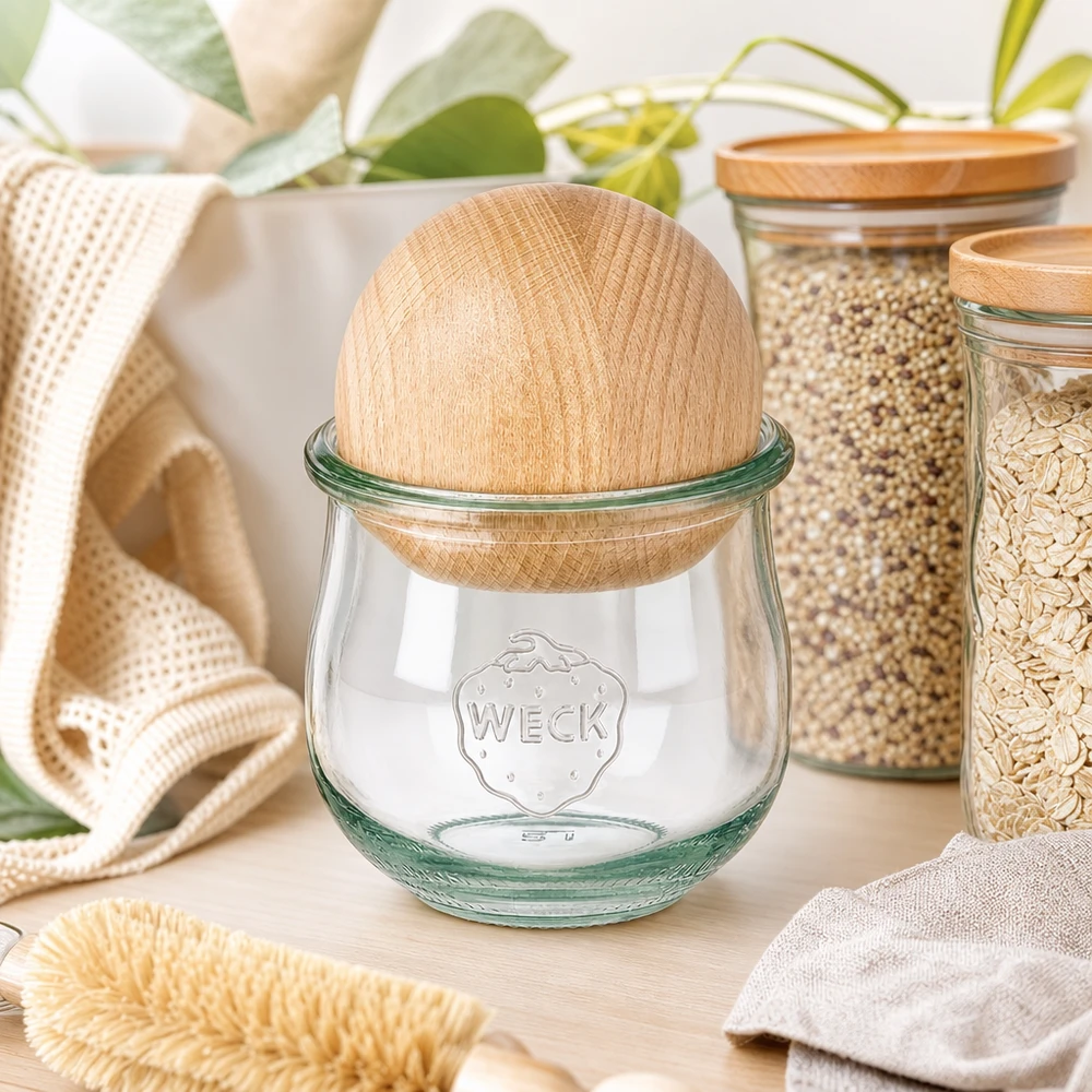 370ml słoik tulipan WECK RR80 z drewnianą kulką buk