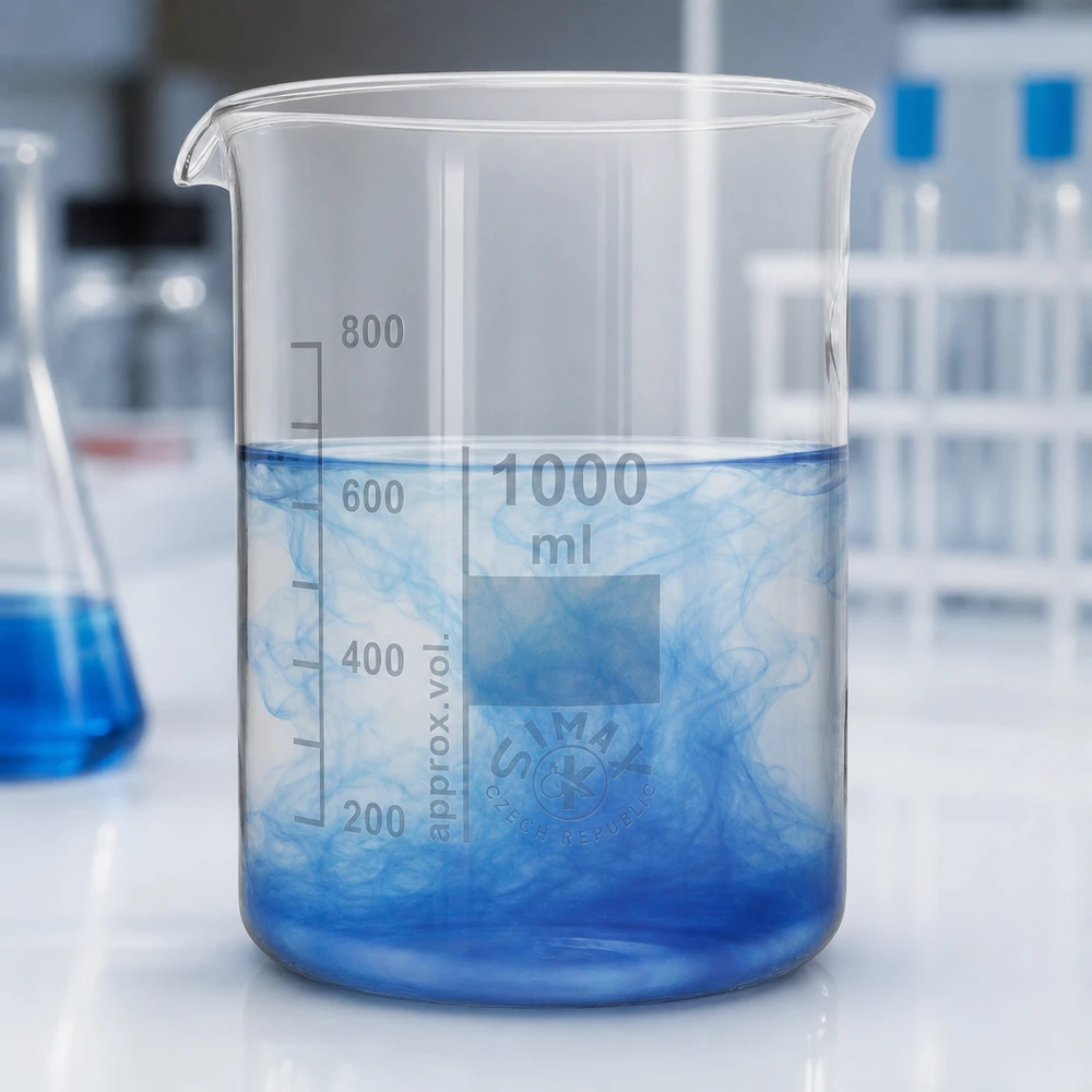 Zlewka 1000 ml ze szkła borokrzemowego, niski kształt Żaroodporna zlewka ze szkła borokrzemowego 1000 ml z podziałką do profesjonalnych zastosowań laboratoryjnych