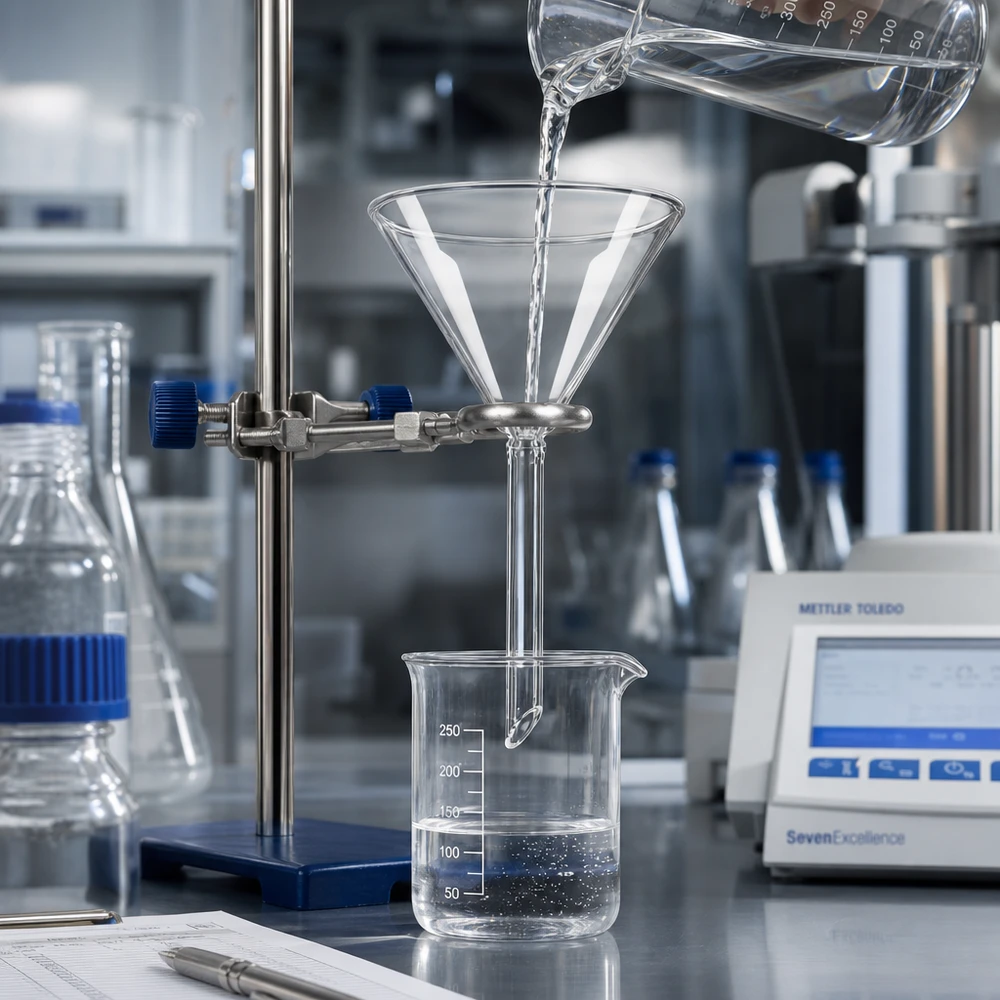 Lejek Ø 70 mm do wapna sodowanego, kąt 60°, krótki Profesjonalny lejek laboratoryjny 70 mm wykonany z wysokiej jakości szkła sodowo-wapniowego do eksperymentów naukowych