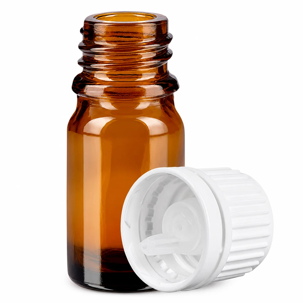 Butelka z zakraplaczem 5 ml 0,7 mm biała OV BrownLine UT18/5 Brązowa szklana butelka o pojemności 5 ml z zakraplaczem 0,7 mm do olejków eterycznych i leków