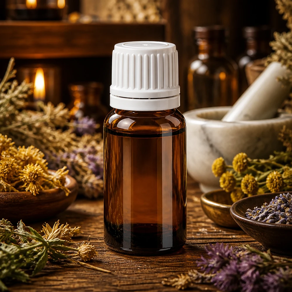 Butelka 10 ml 11 mm SV biała OV BrownLine UT18/10 Butelka aptekarska 10 ml z brązowego szkła z białą zakrętką do aromaterapii i naturoterapii