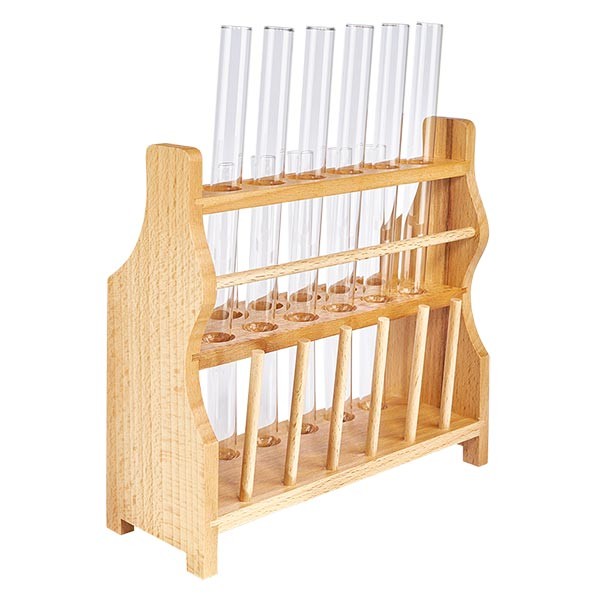 Stojak na probówki z drewna z 12 probówkami wapniowo-sodowymi 160x16 Stojak na probówki z drewna z 12 probówkami wapniowo-sodowymi 160x16