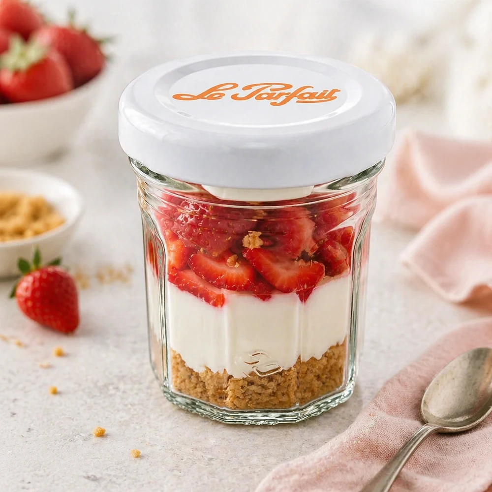 Mini szklanki Le Parfait 44 ml jako szklanki deserowe z truskawkami, kremem i ciasteczkami - wszechstronne zastosowanie