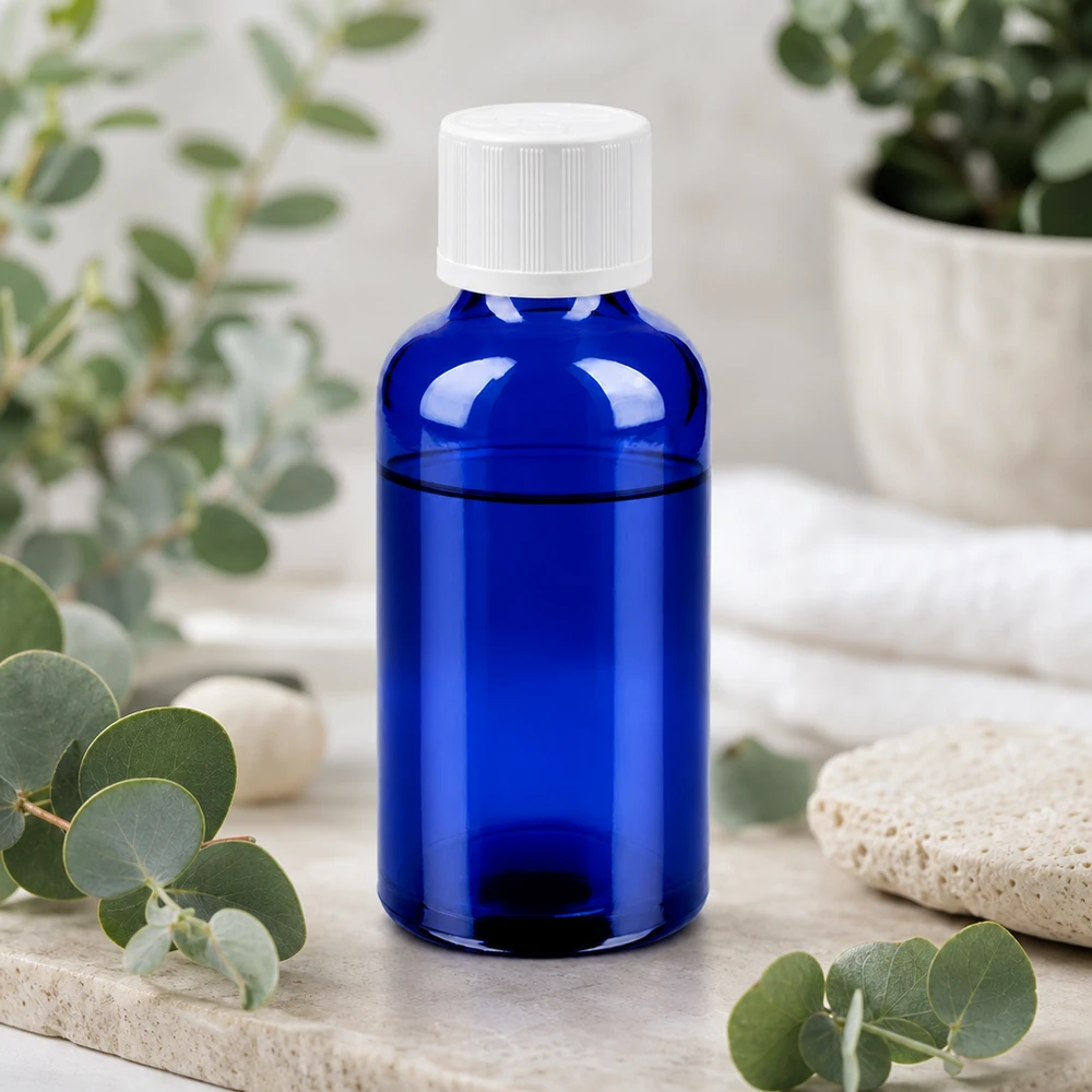 Butelka 50 ml 11 mm SV biała STD KiSi BlueLine UT18/50 Wysokiej jakości szklana butelka BlueLine UT18/50 o pojemności 50 ml z zakrętką zabezpieczającą przed otwarciem przez dzieci.