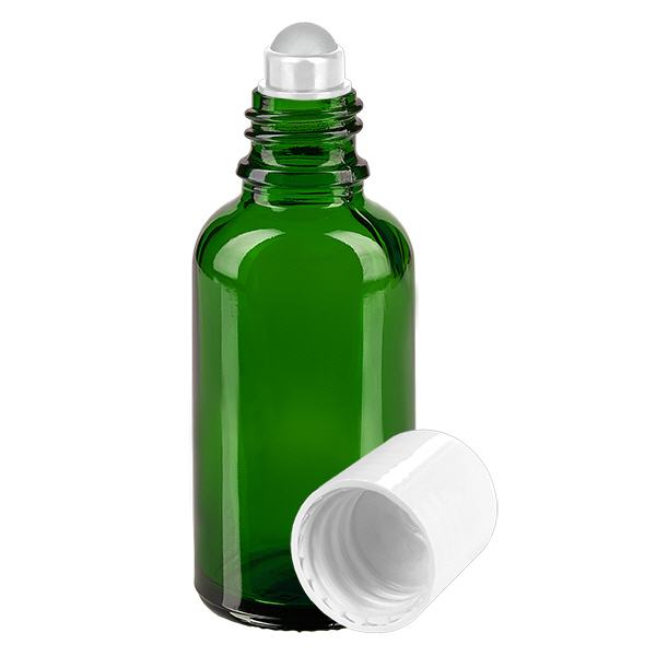 Butelka apteczna zielona 30ml nakrętka roll-on biała Butelka apteczna zielona 30ml nakrętka roll-on biała