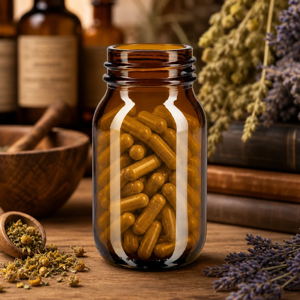Butelka z szeroką szyjką o pojemności 100 ml z bursztynowego szkła Amber Glasflasche 100ml Weithal für lichtempfindliche Substanzen und Kräuter
