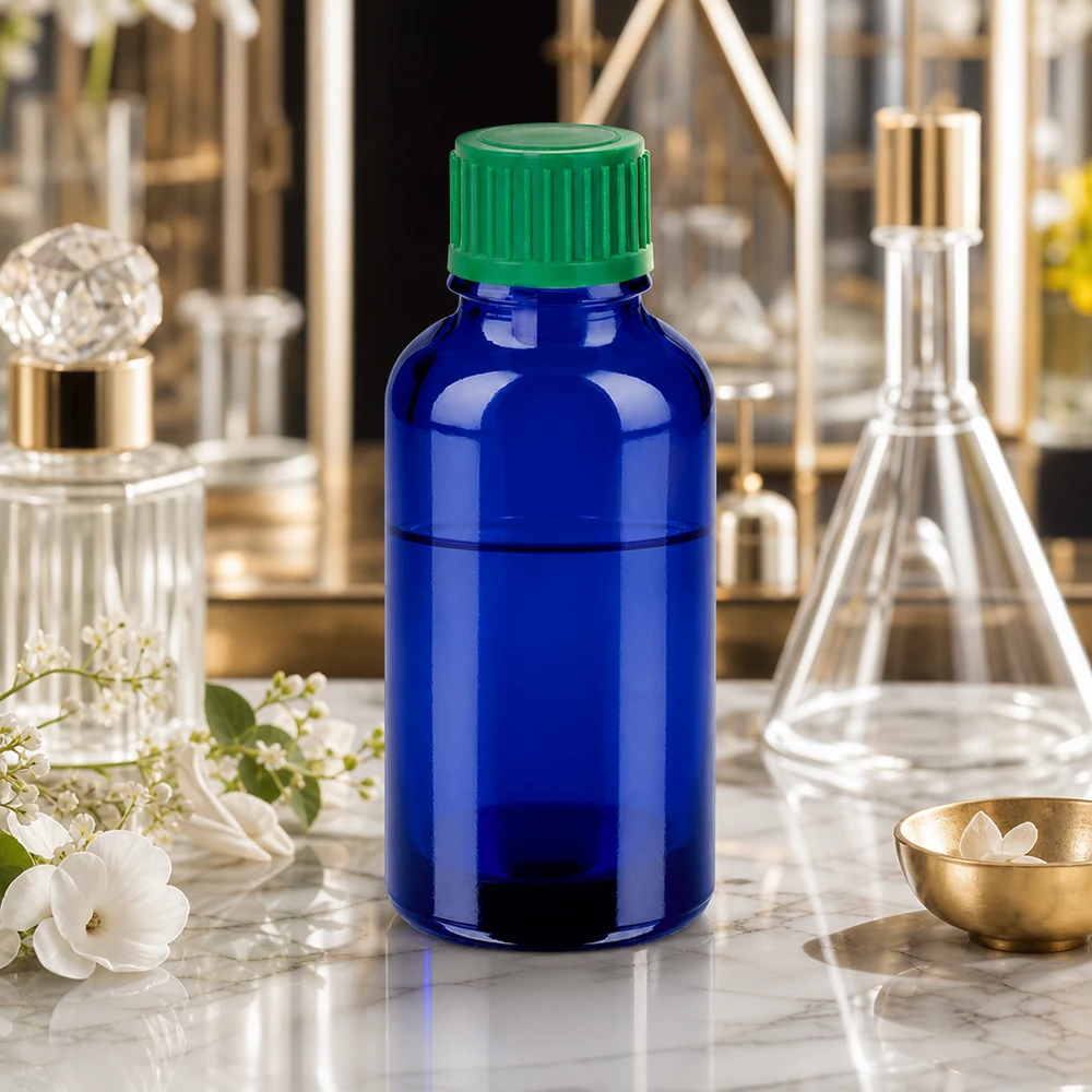 Butelka z kroplomierzem 30 ml 0,8 mm zielona STD BlueLine UT18/30 Mała butelka z zakraplaczem o pojemności 30 ml wykonana z wytrzymałego szkła do precyzyjnej aplikacji olejków eterycznych