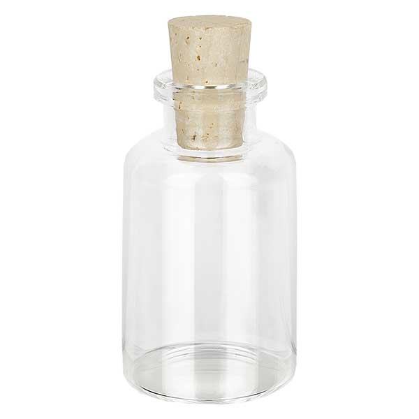 Butelka z przezroczystego szkła 30 ml z korkiem 11/14 mm Butelka z przezroczystego szkła 30 ml z korkiem 11/14 mm