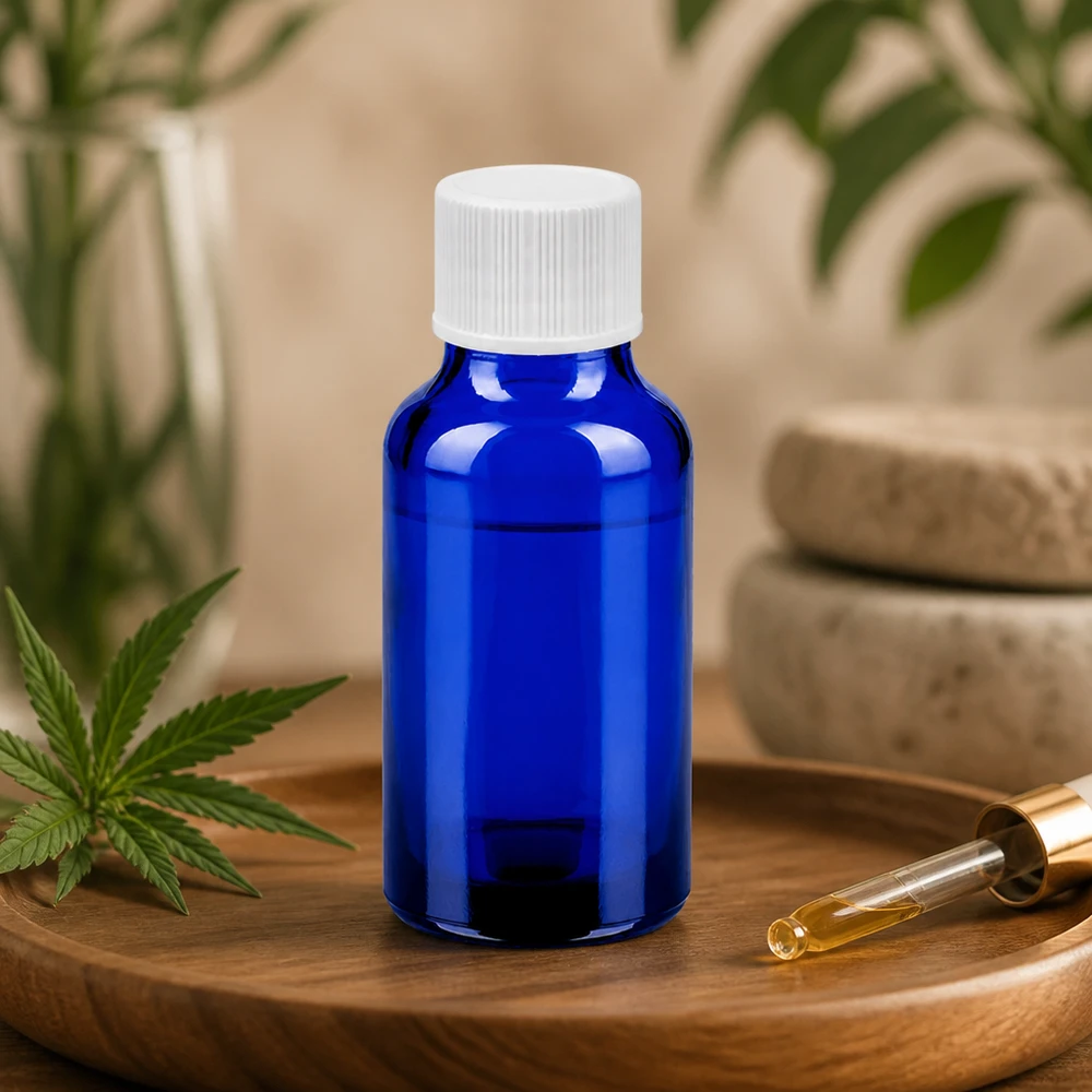 20 ml szklana butelka BlueLine ze standardowym gwintem 11 mm i ochroną UV dla substancji wrażliwych na światło