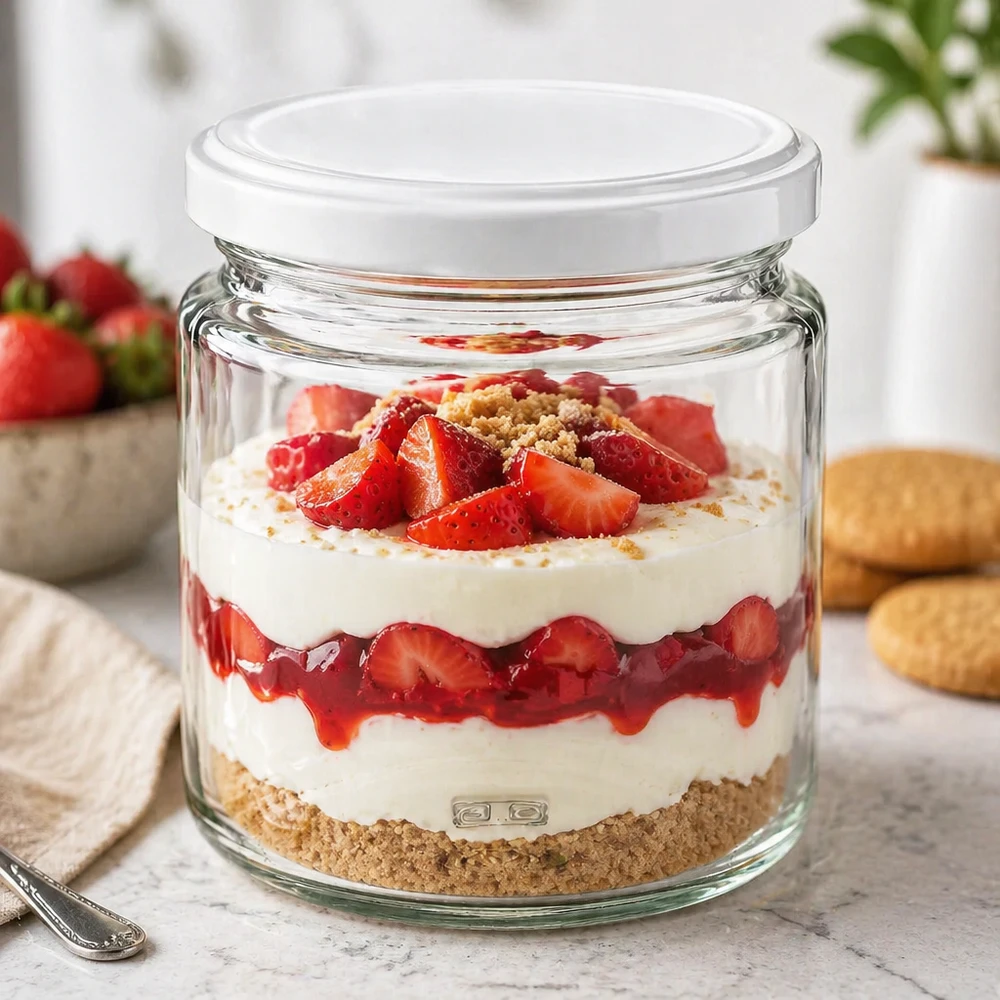 Słoik na miód 250 ml jako słoik deserowy na tiramisu truskawkowe z pokrywką BasicSeal, wszechstronne zastosowanie w kuchni
