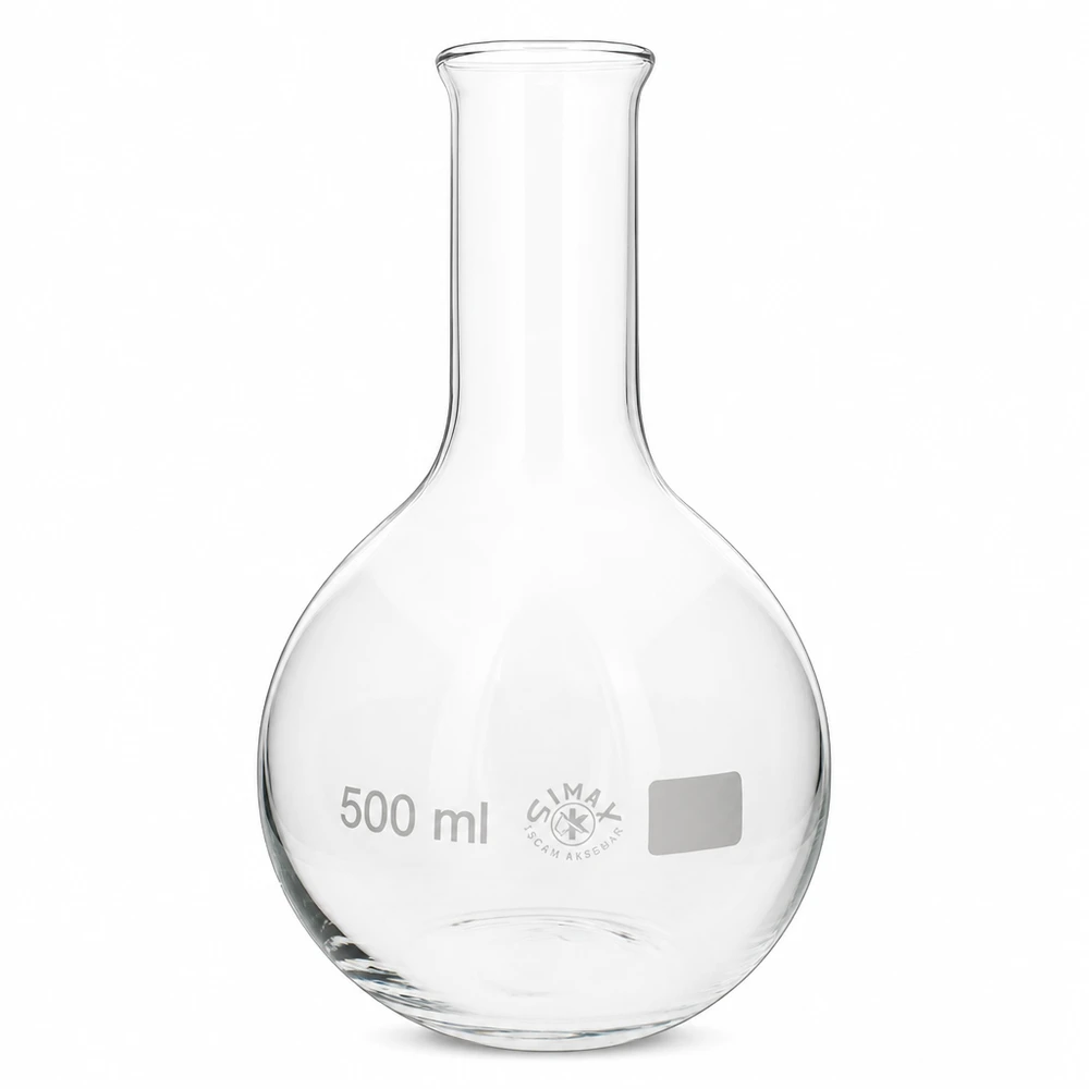 Kolba stojąca 500 ml z wąską szyjką wykonana z przezroczystego szkła do zastosowań laboratoryjnych i chemicznych