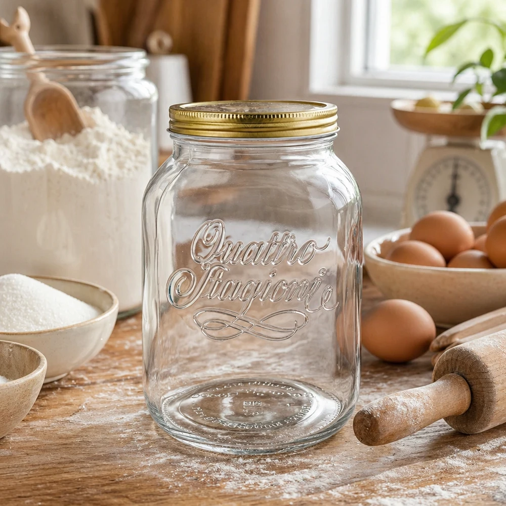 Quattro Stagioni 3000ml szklany słoik kuchenny ze składnikami do pieczenia mąką jajkami i wałkiem do ciasta do przechowywania