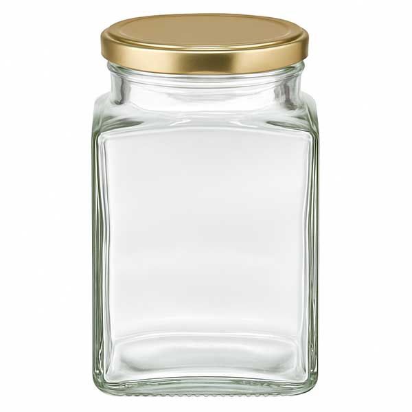 260 ml szklane opakowanie czworokątne z pokrywką BasicSeal w kolorze złotym UNiTWIST