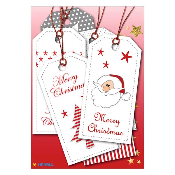 Zawieszka &quot;XMAS&quot; (6 sztuk) z brokatem | 6 papierowych zawieszek z nitk&#261;.