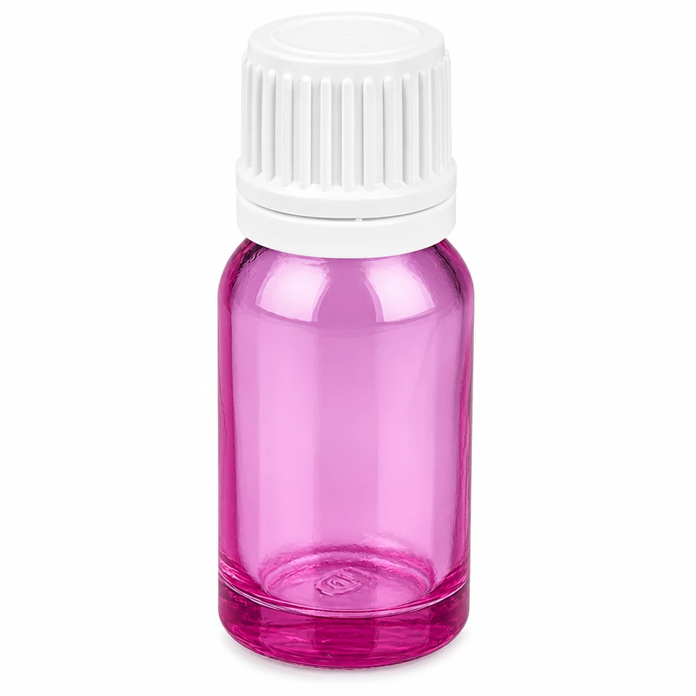 Butelka 10 ml z białą zakrętką 11 mm Oryginalna zakrętka PurpleLine UT18/10 10 ml szklana butelka z białą zakrętką w kolorze fioletowym do olejków eterycznych
