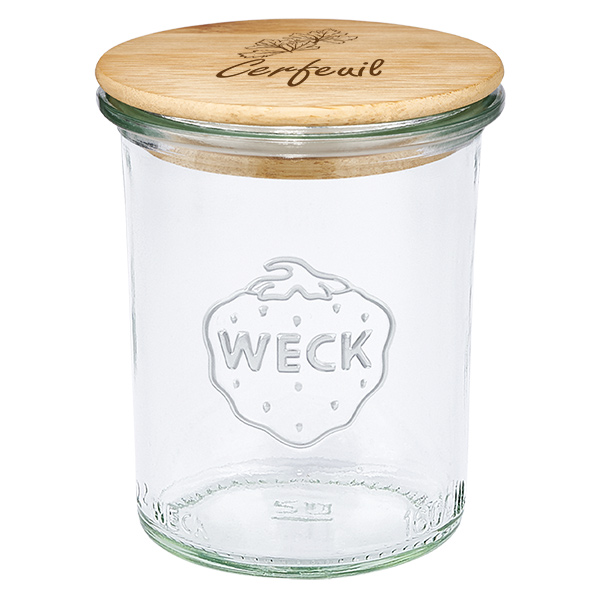 Drewniana pokrywka „Cerfeuil” z szklanym wkładem WECK 160 ml Drewniana pokrywka „Cerfeuil” z szklanym wkładem WECK 160 ml