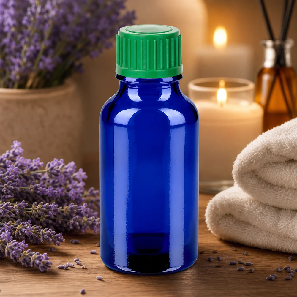 Butelka z kroplomierzem 20 ml 0,8 mm zielona STD BlueLine UT18/20 20 ml szklana butelka STD BlueLine UT18/20 z zieloną nakrętką do aromaterapii i olejków eterycznych