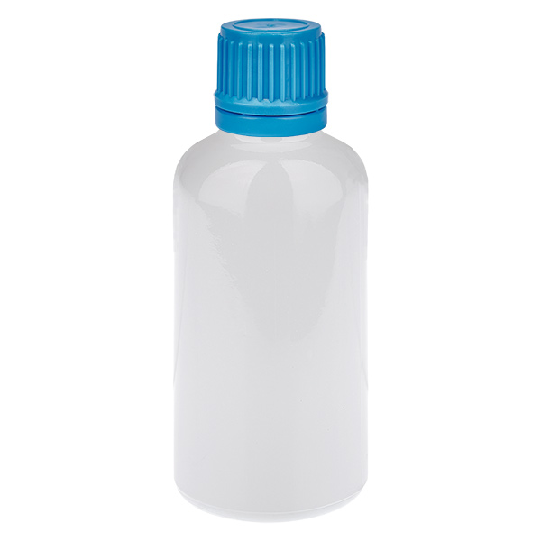 Butelka 50 ml, zamknięcie śrubowe 11 mm, niebieskie, zamknięcie zabezpieczające przed manipulacją WhiteLine UT18/50 Butelka 50 ml, zamknięcie śrubowe 11 mm, niebieskie, zamknięcie zabezpieczające przed manipulacją WhiteLine UT18/50