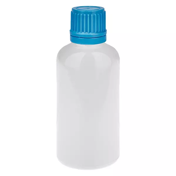 Butelka 50 ml, zamknięcie śrubowe 11 mm, niebieskie, zamknięcie zabezpieczające przed manipulacją WhiteLine UT18/50