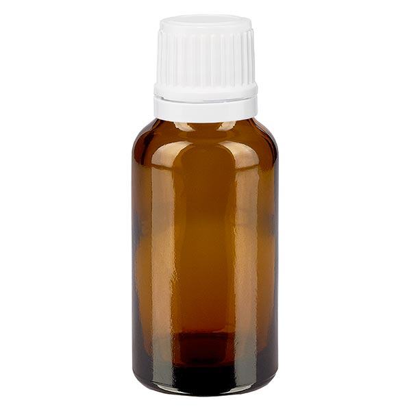 Butelka apteczna brązowa 20ml drip v. 1,2 mm biały OV Butelka apteczna brązowa 20ml drip v. 1,2 mm biały OV