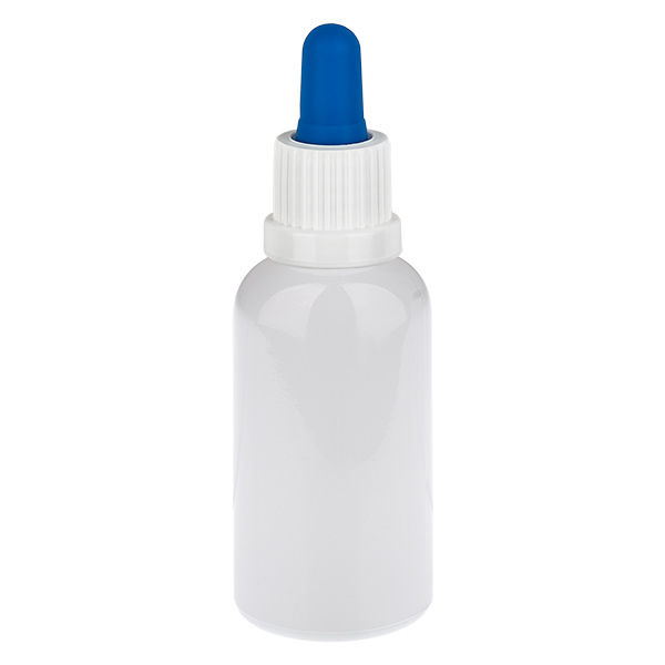 Butelka z pipetą 30 ml biała/niebieska z zamknięciem zabezpieczającym WhiteLine UT18/30 Butelka z pipetą 30 ml biała/niebieska z zamknięciem zabezpieczającym WhiteLine UT18/30