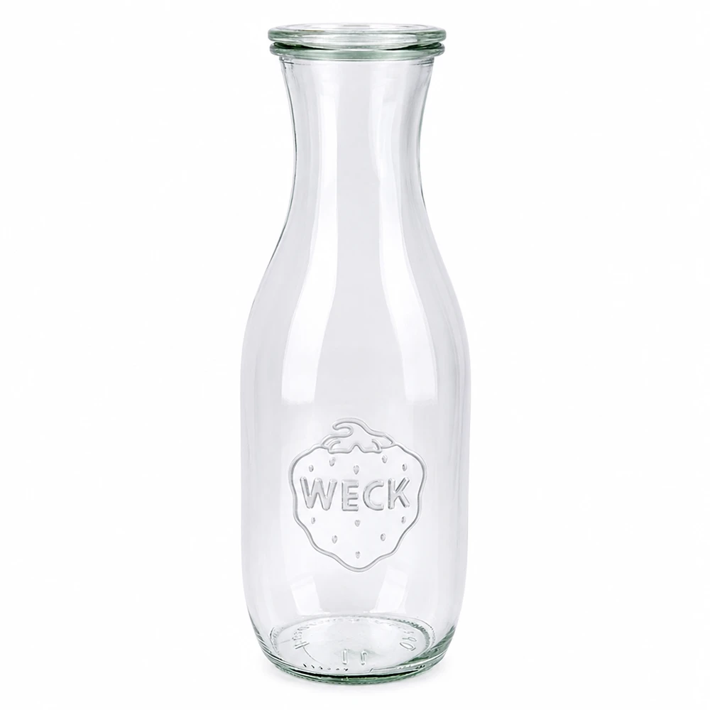 Butelka na sok o pojemności 1062 ml z szklaną pokrywką WECK RR60 Butelka na sok WECK 1062ml ze szkła z pokrywką RR60 przezroczysta szklana butelka do przechowywania soków