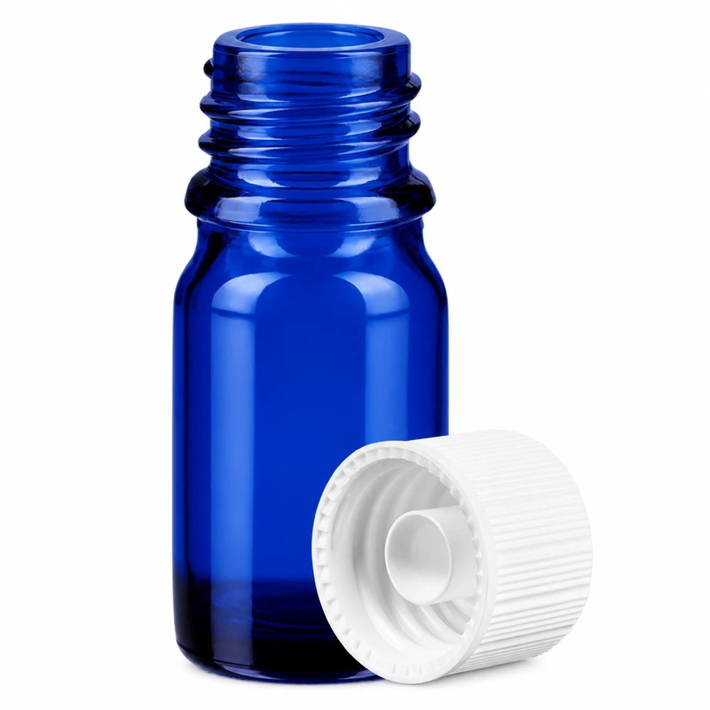 Butelka 5 ml 11 mm SV biała STD BlueLine UT18/5 Butelka z niebieskiego szkła o pojemności 5 ml z gwintem 11 mm SV biała Standardowa seria BlueLine do precyzyjnego dozowania