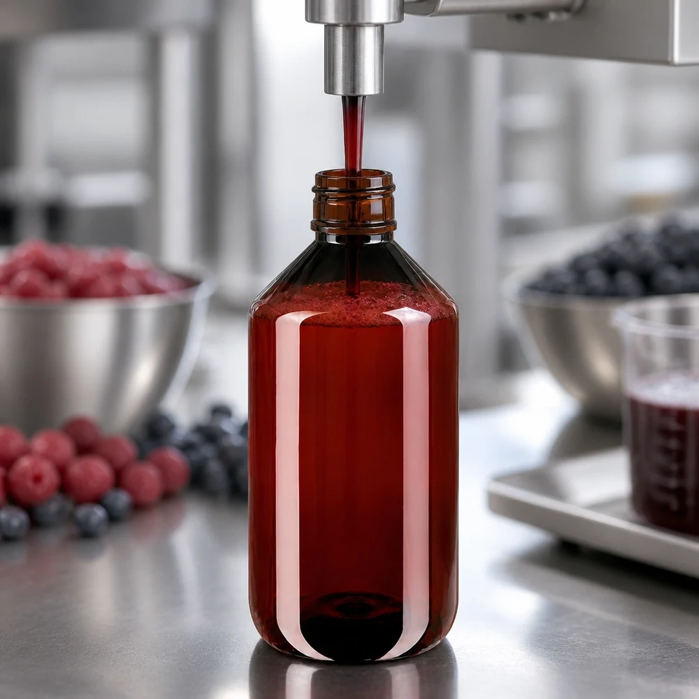 Butelka PET 500ml z brązową nakrętką OV Maschinelle Saftabfüllung in braune lichtschützende PET Flasche 500ml mit OV-Verschluss