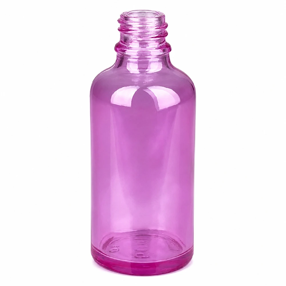 Butelka z rozpylaczem do nosa 50ml biała/przezroczysta standard PurpleLine. UT18/50 Fioletowa szklana butelka 50 ml na aerozol do nosa z gwintem - opakowanie medyczne w kolorze fioletowym