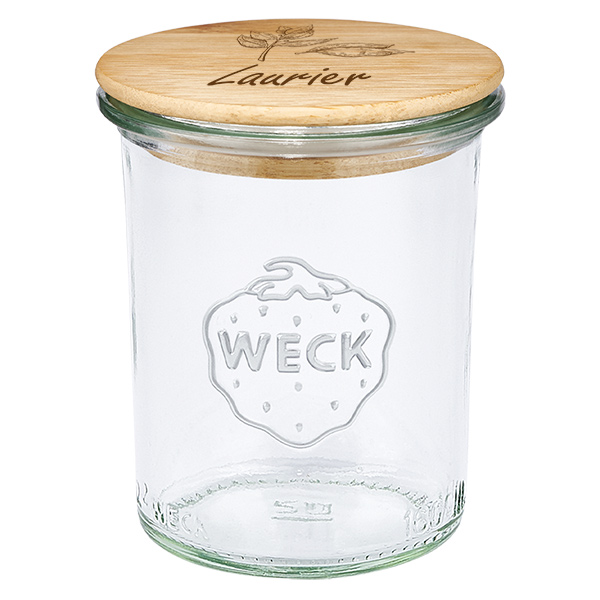 Drewniana pokrywka „Laur” z szklanym słoikiem WECK 160 ml Drewniana pokrywka „Laur” z szklanym słoikiem WECK 160 ml