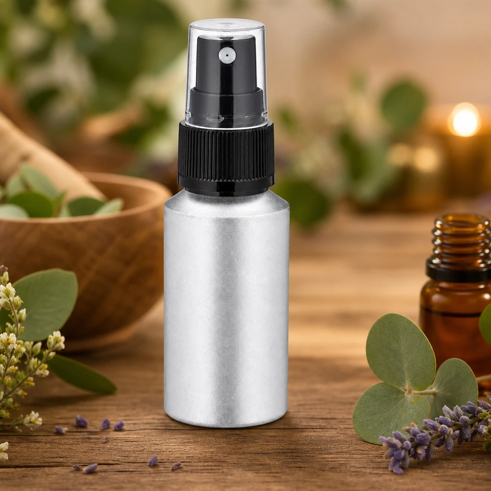 Butelka z barwionego aluminium o pojemności 30 ml z atomizerem Barwiona aluminiowa butelka o pojemności 30 ml z pompką rozpylającą do aromaterapii