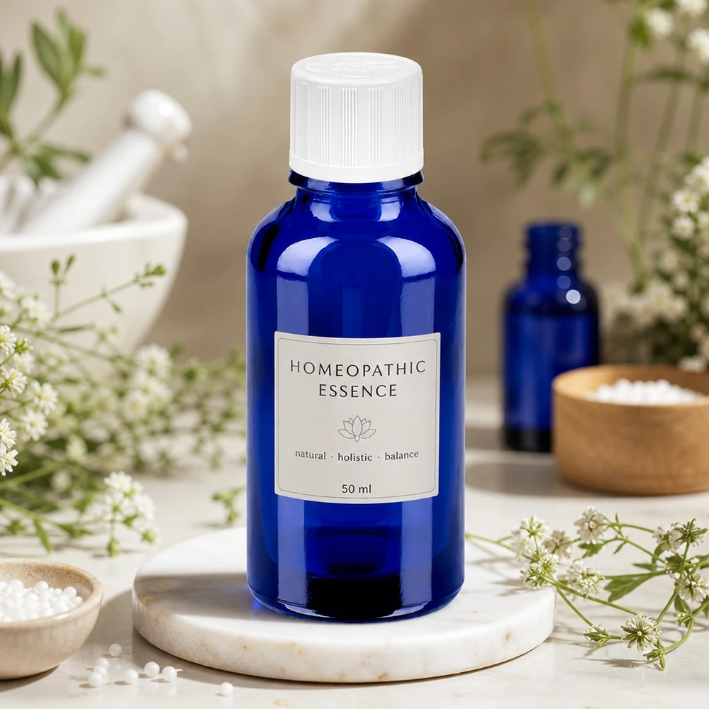 Szklana butelka 30 ml w eleganckim niebieskim kolorze z zakrętką 11 mm do esencji homeopatycznych