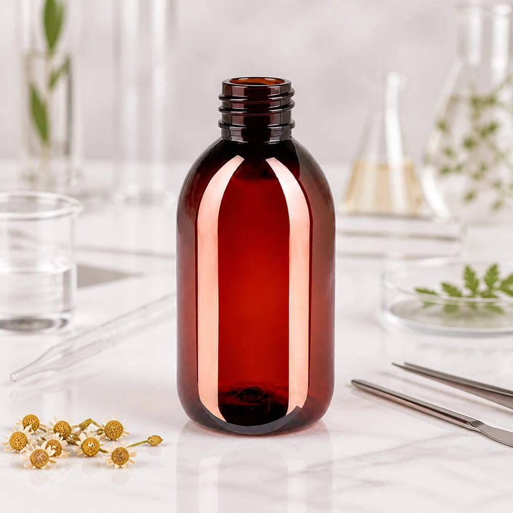 Butelka PET 250 ml z brązową nakrętką OV Braune PET Apothekerflasche 250ml mit OV-Verschluss für Naturkosmetik und Pharmazeutika