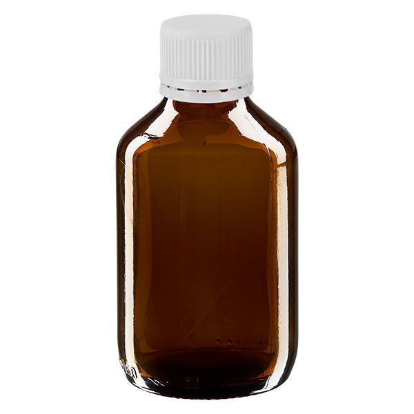 Butelka na lek 150 ml bursztynowa, zakrętka biała z pierścieniem zabezpieczającym ApoGlas. Farmaceutyczna jakość produkcji UE. Gwint 28 mm (PP28). (syrop, butelka z lekkiego szkła) Butelka na lek 150 ml bursztynowa, zakrętka biała z pierścieniem zabezpieczającym ApoGlas. Farmaceutyczna jakość produkcji UE. Gwint 28 mm (PP28). (syrop, butelka z lekkiego szkła)