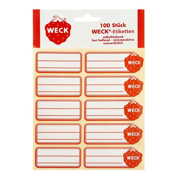 Etykiety WECK 19 x 13 mm (opakowanie zawierające 100 sztuk) Etykiety samoprzylepne WECK 100 sztuk czerwono-białe do etykietowania słoików z dżemem i przetworami