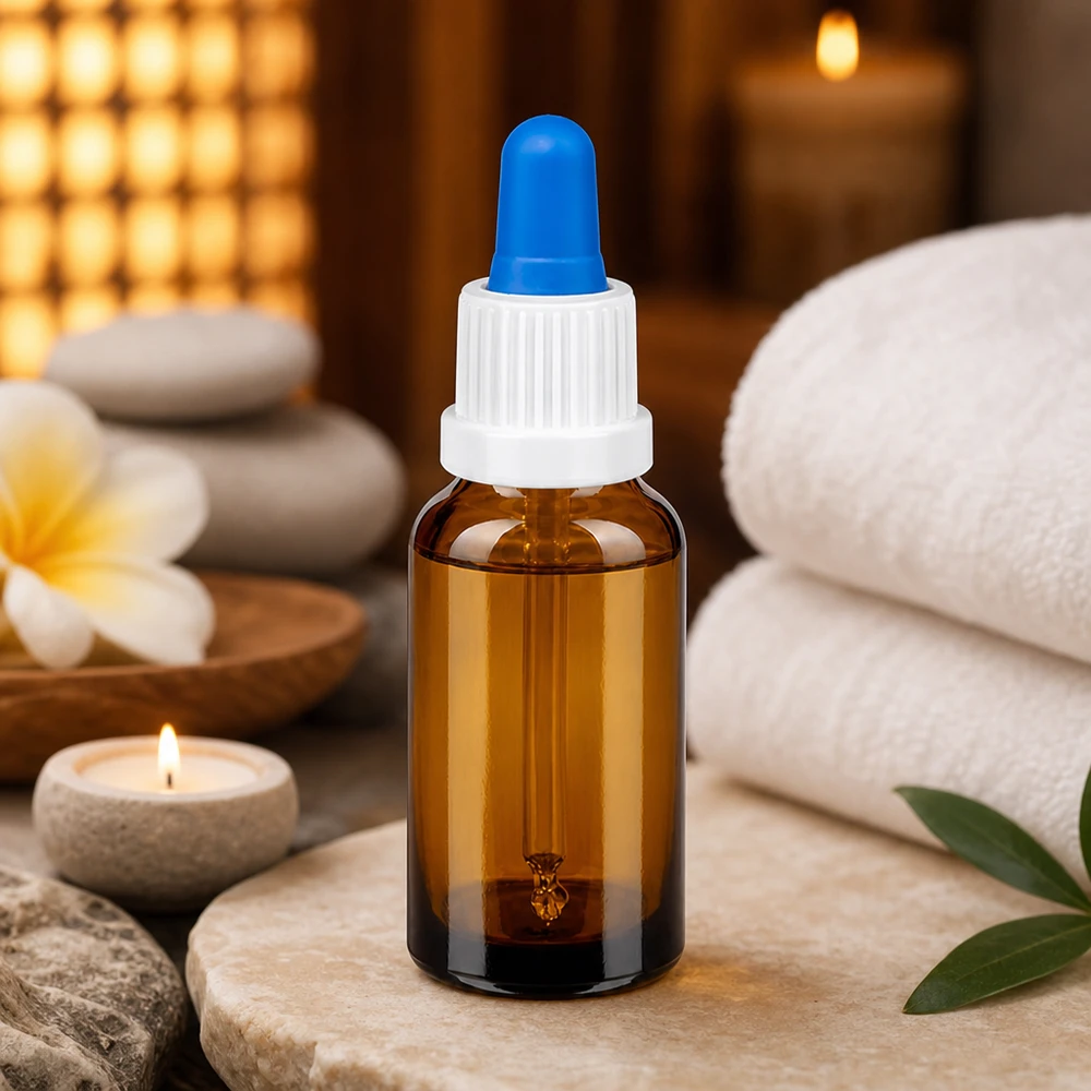 Butelka z pipetą 20 ml biała/niebieska OV BrownLine UT18/20 Kompaktowa butelka z pipetą BrownLine o pojemności 20 ml z precyzyjną niebieską końcówką dozującą do produktów wellness