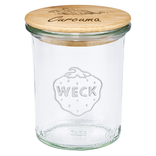 Drewniana pokrywka „Kurkuma” z szklanym słoikiem WECK 160 ml Drewniana pokrywka „Kurkuma” z szklanym słoikiem WECK 160 ml